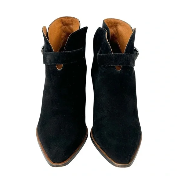 Rag & Bone Ramone Black Buckled Leather Trimmed Suede Block Heel Ankle Boots